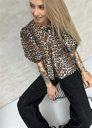 Printed Cotton Poplin Peplum bluse Leopard F9116 Ganni 